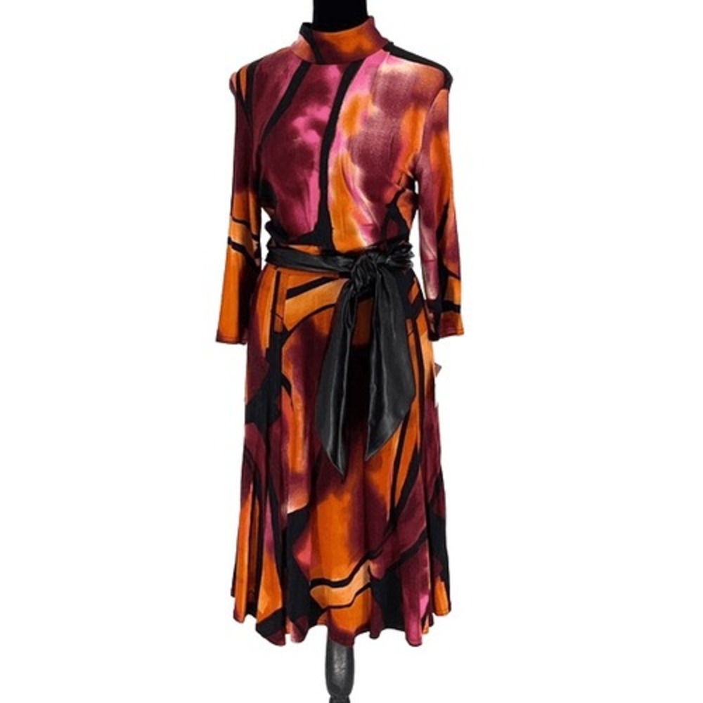 Vintage Joseph Ribkoff‎ Womens Geometric Mock Neck Midi Dress Multi Size 8 NWT